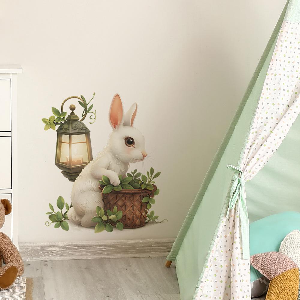 Fun-f235 Мультфильм Кролик Зеленый Лист Горшечная Спальня Гостиная Кабинет Фон Ландшафтный Дизайн Наклейка На Стену