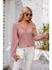 2024 Women's Solid Color V-Neck Long Sleeve Casual Loose T-Shirt