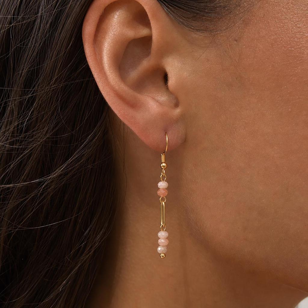 European and American Multicolor Natural Stone & Seed Bead Tassel Earrings, Stainless Steel Women's Accessory