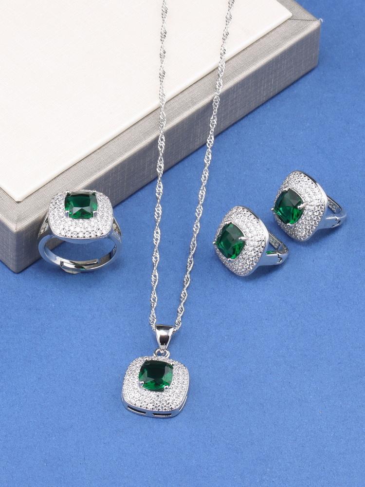 Уникальные квадратные изящные ювелирные изделия для женщин подарок свадьба элегантное колье и клипсы кольцо циркон наборы из 4 предметов