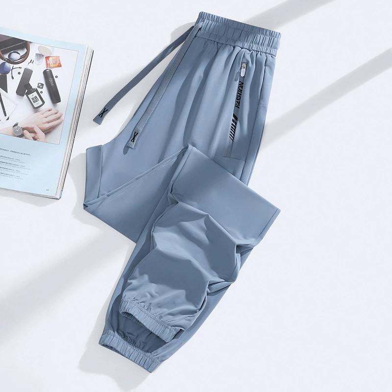 Летние брюки Ice Silk в парном стиле, мужские эластичные спортивные брюки, мужские повседневные брюки, мужские универсальные повседневные свободные широкие брюки