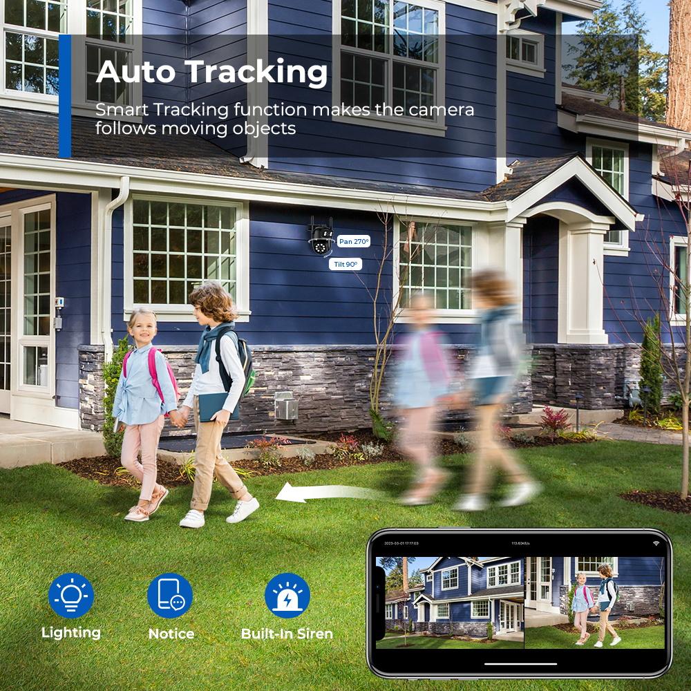 LS VISION 8 МП 4K PTZ IP-камера с двумя объективами, с двойным экраном 4 МП HD 4-кратным цифровым зумом, автоматическим слежением, беспроводная уличная камера видеонаблюдения P6SLTIE