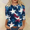 Women's Fashion Casual Seven Sleeve Independence Day Printed Round Neck Top