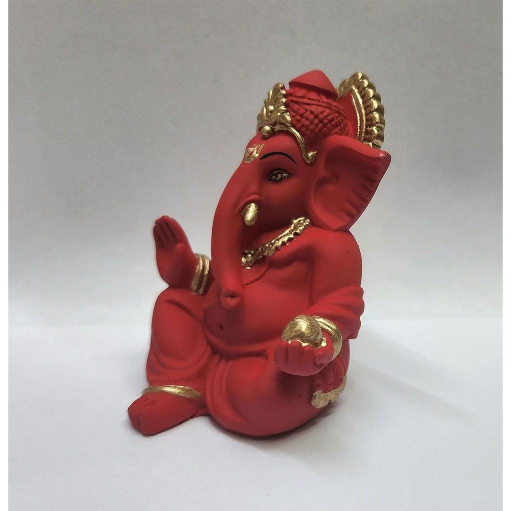Terracotta Red Gaddi Ganesha for Car Dashboard Home Decor Gifting Diwali Birthday Festivals