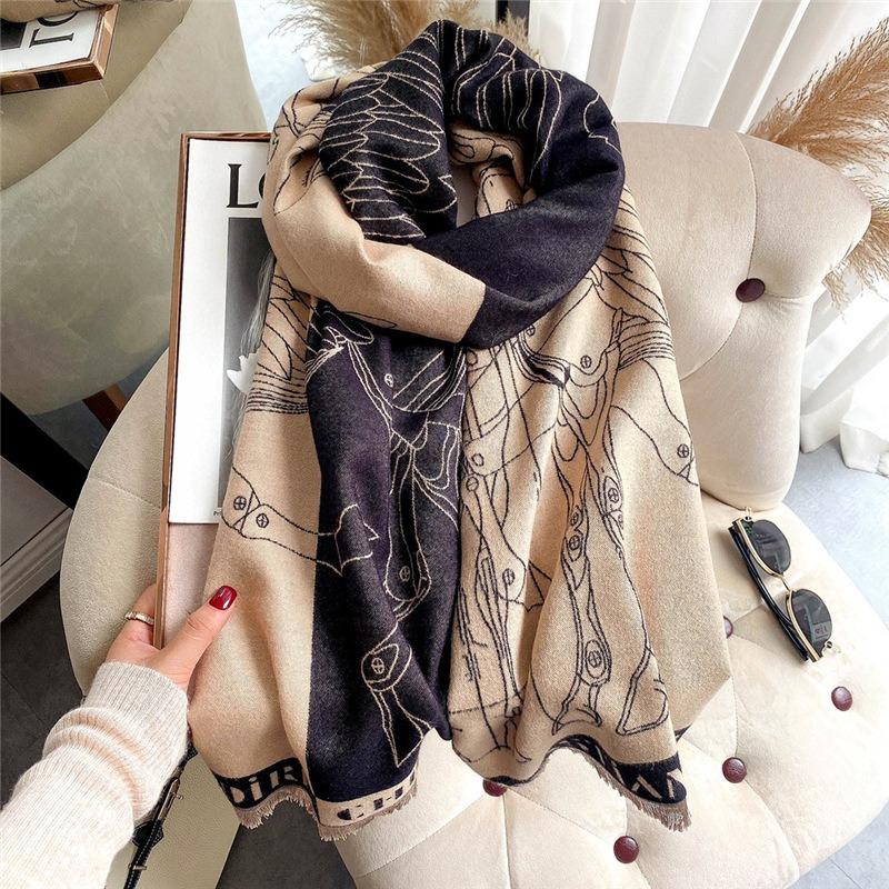 Winter Scarf Women's New Meteor Horse Color Matching Scarf Sweet Warm Scarf Imitation Cashmere Shawl Women