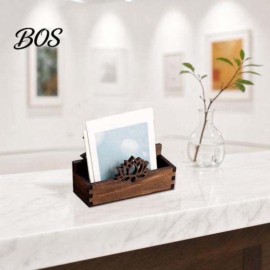 Office Desk Accessory Wooden Lotus Business Card Holder, Vintage Hollowed Name One Hand Holder Case for Desk, Rustic Organizer Zen