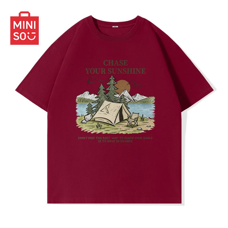 MINISO Мужская летняя свободная футболка с круглым вырезом