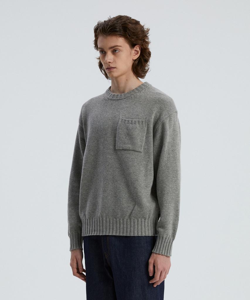 KNITTED Cashmere Wool Pocket Round Knit Grey