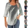 Women's Fashion Casual Pleated Round Neck Floral Print Three-Quarter Sleeve T-Shirt Top