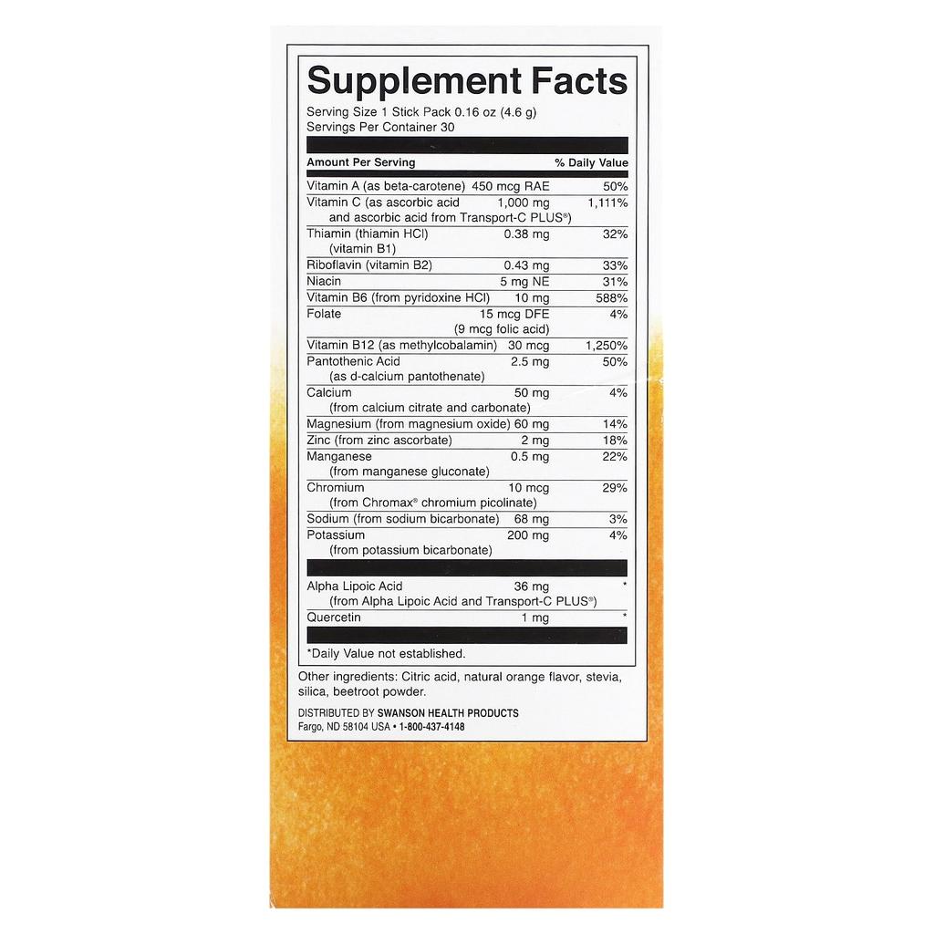 Energy C, with Electrolytes, Natural Orange, 30 Stick Packs, 4.6G (0.16Oz) Each