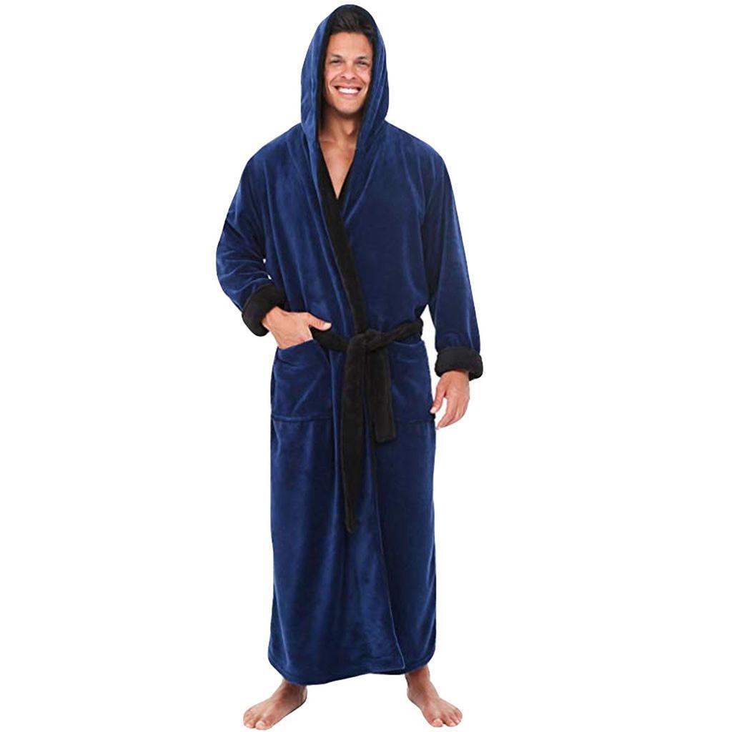 Men's Winter Plush Lengthened Shawl Bathrobe Home Clothes Long Sleeved Robe Coat