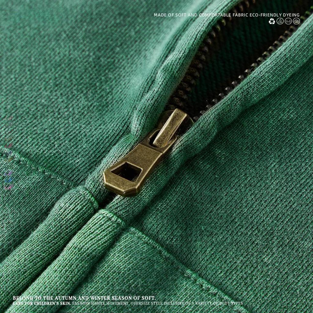 Детская верхняя одежда 2025 Осень Модные Крутые 350г махровый хлопок Винтажные толстовки на молнии Мальчики Девочки Повседневные Спортивные топы Детская одежда