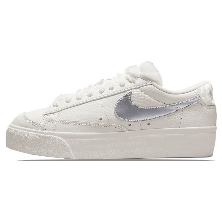 Nike Blazer Low Platform Faux Sherpa Fur Women Sneakers White Sail Metallic-Silver DO8993-100