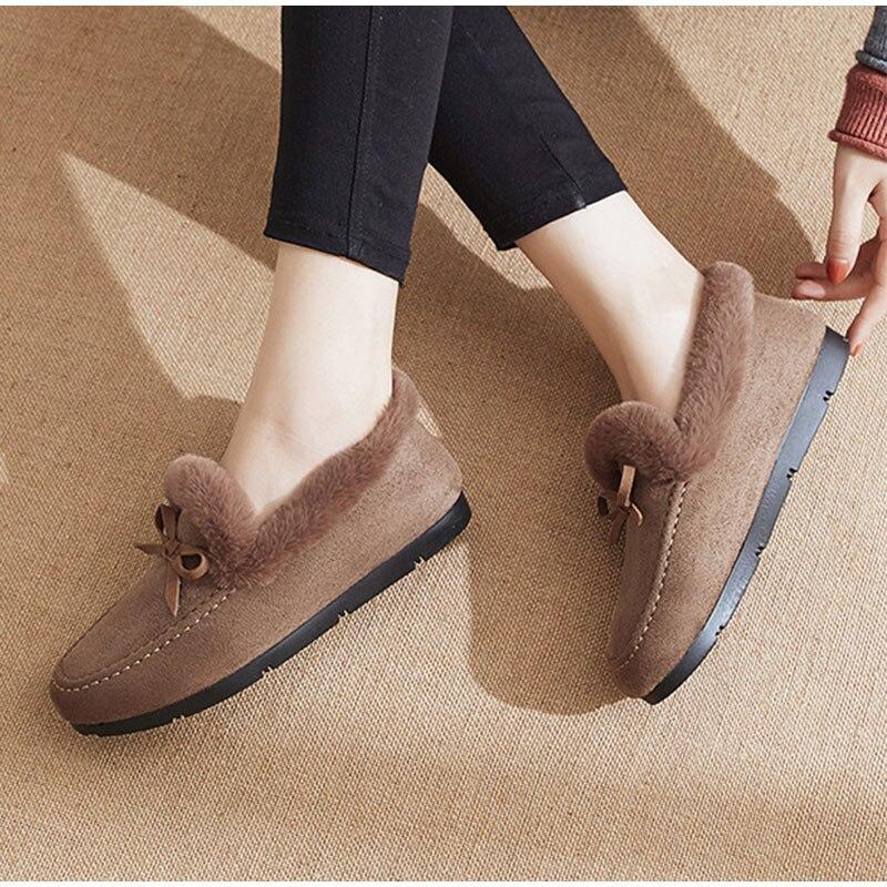 Women Winter Flats Slip-On Warm Plush Non-Slip Plus Size Female Loafers Solid Flock Concise Outdoor Women's Shoe Ladies Footwear