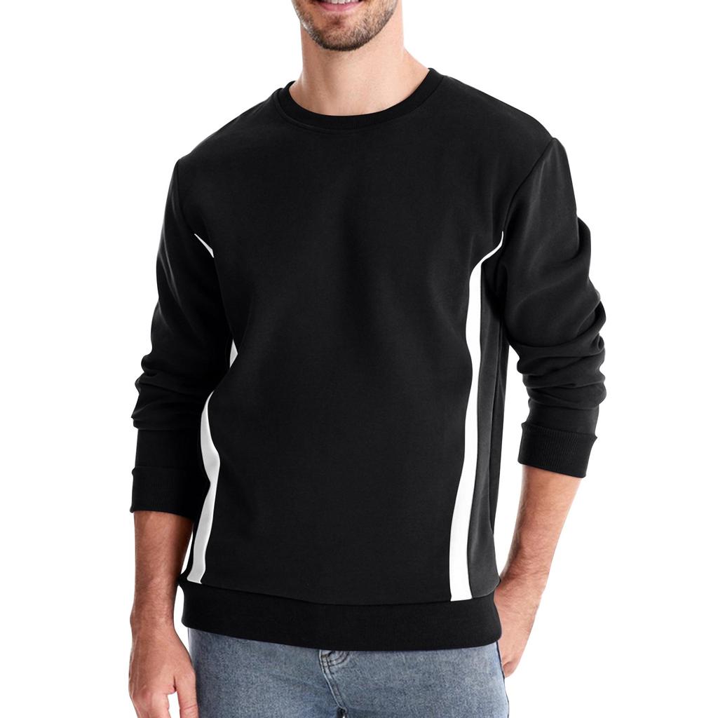 Men's Autumn Long Sleeve Solid Color Sweater Men's Loose Color Block Round Neck Casual Sweater