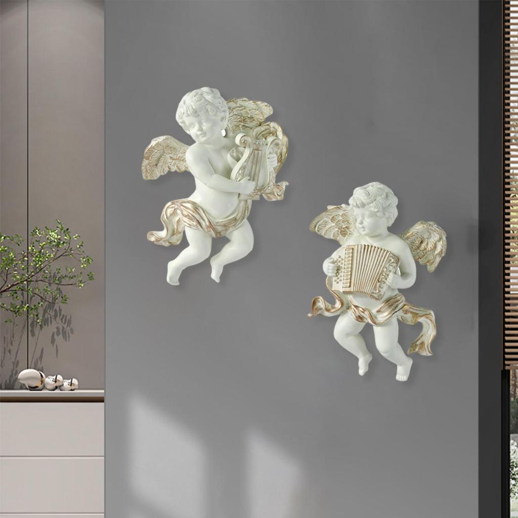 2x Angel Statue Figurines Cherub Wall Sculpture for Barchurch Dining Room
