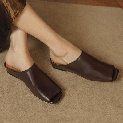 Мода 2025 Новые Весенне-Летние Женские Туфли Модные Туфли с Открытым Носком Слипоны Женские Элегантные Одинарные Повседневные Туфли Толстый Низкий Каблук Туфли-Лодочки