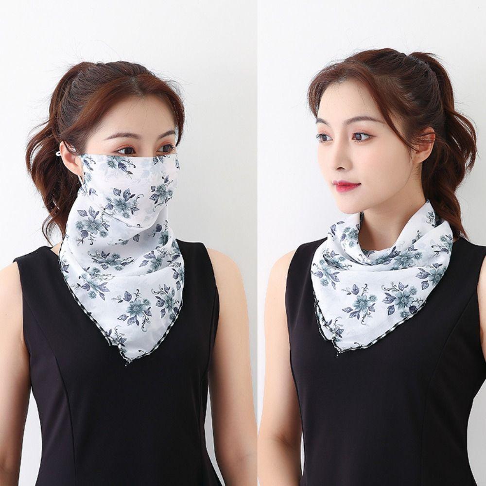 Thin Sleeves Sunscreen Face Mask Chiffon Half Face Cover Scarf Mask Sleeves Set Women's