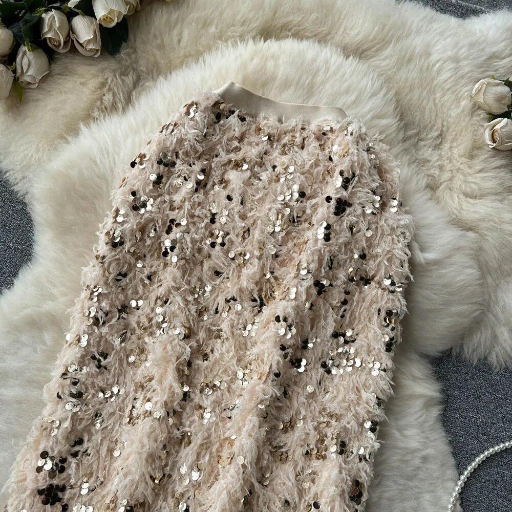 Юбки женские, осенние, с высокой талией, миди, с блестками, элегантные, корейские, модные, с разрезом сзади, трапециевидной формы, свободные, повседневные, простые, универсальные, Faldas Largas