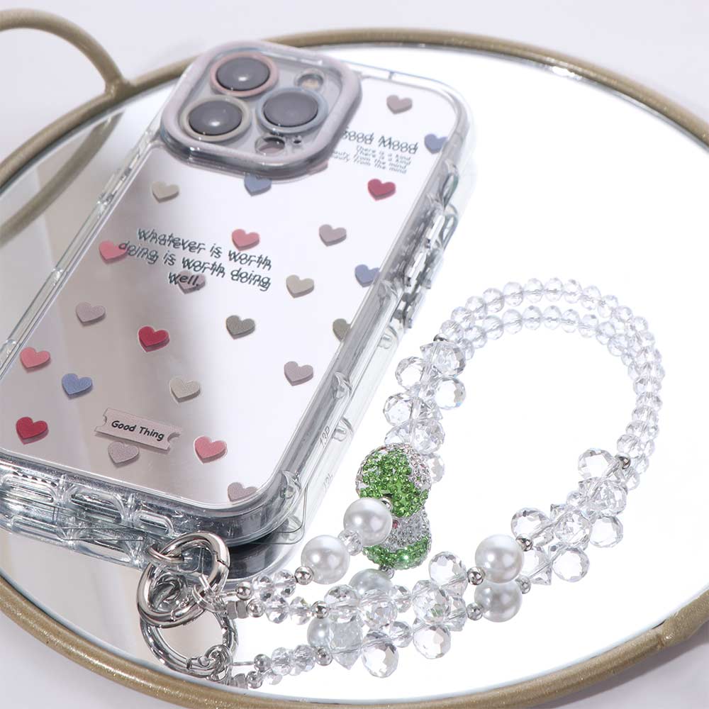 Short Bling Strawberry Phone Chain With Clip Pearl Mobile Phone Lanyard Car Key Accessories