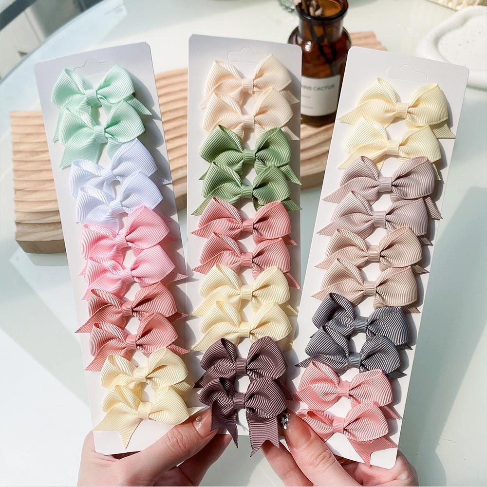 10Pcs/Set New Cute Solid Ribbon Bowknot Hair Clips for Baby Girls Handmade Bows Hairpin Barrettes Headwear Baby Hair Accessories