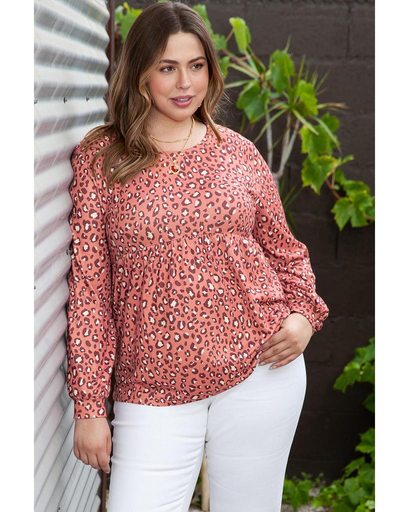 Azura Exchange Блуза Babydoll с длинными рукавами и оборками с леопардовым принтом, большого размера