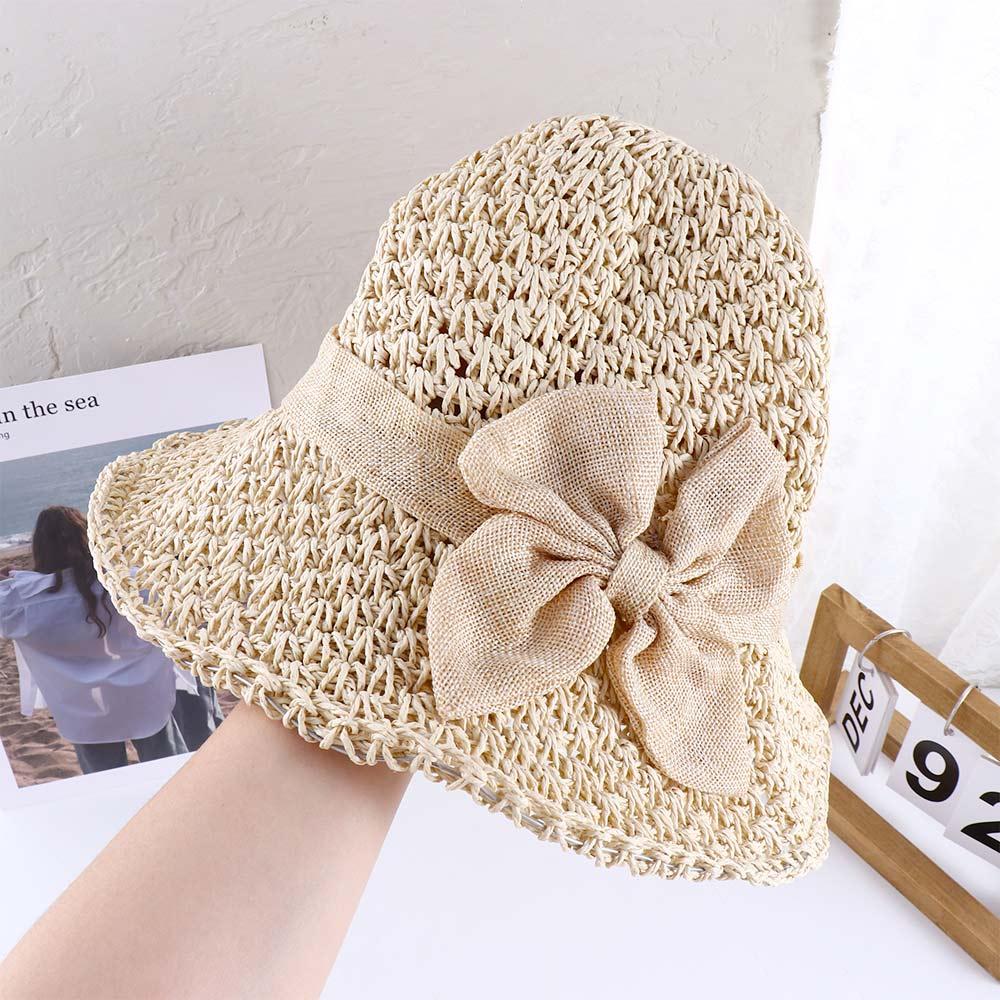Bow Bucket Hats Solid Color Outdoor Visor Caps Anti-UV Sun Hat Shading Hat Korean Style Cap Women Sun Hat Seaside Straw Hat