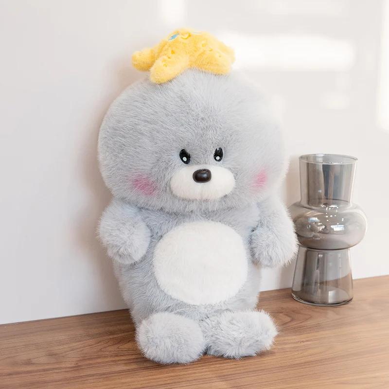 Мягкая плюшевая игрушка морской лев со звездой на голове, чучело, милая морская кошка, подушка, декор для кровати, дивана, для детей и взрослых, подарок на день рождения