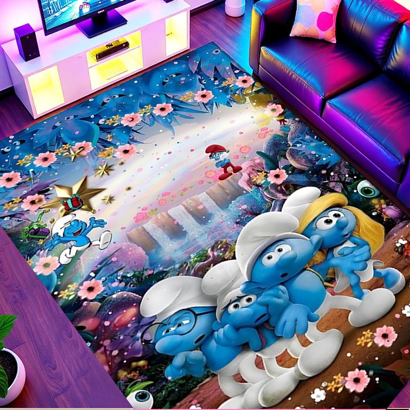 Blue Smurfs Print Rug, Washable Floor Carpet, For Entryway Dorm Laundry Room Office Study, Home Decor Birthday Christmas Gift