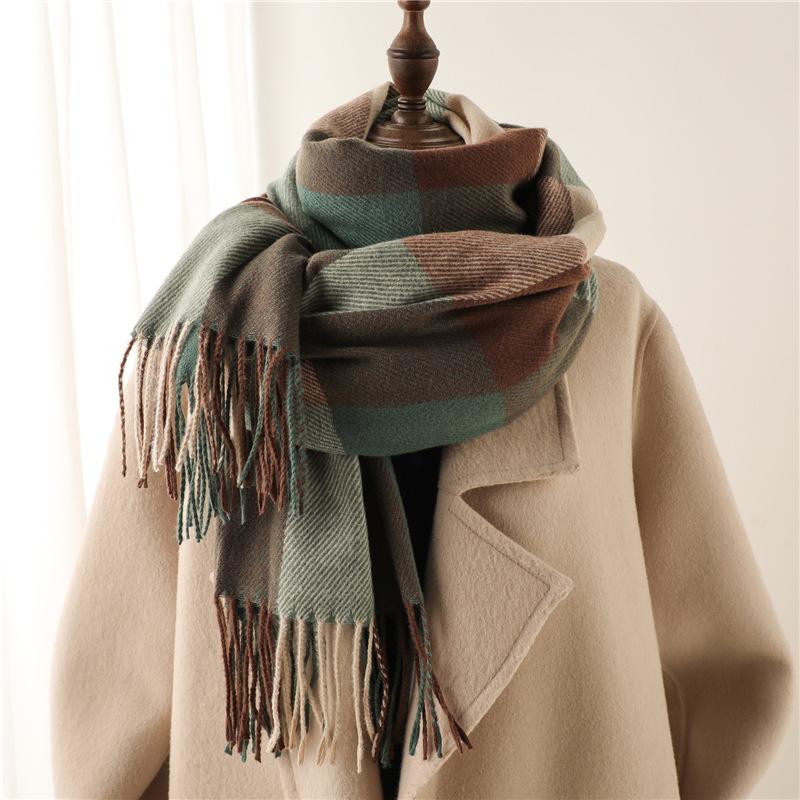 New Autumn Winter Korean Scarf For Women Thick Warm Wrap Plaid Tassels Head Scarves Female Windproof Shawl Men Neckerchief Hijab