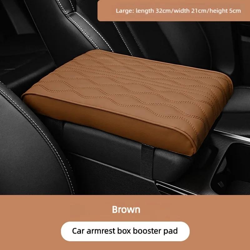PU Leather Wave Embroider Car Armrest Mat Center Console Protection Cushion Auto Storage Box Cover Pad - Black