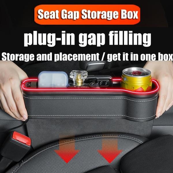 1pcs New Car Crevice Storage Box with 2 USB Charger Colorful LED Seat Gap Slit Pocket Seat Organizer Card Phone Bottle Cups Holder