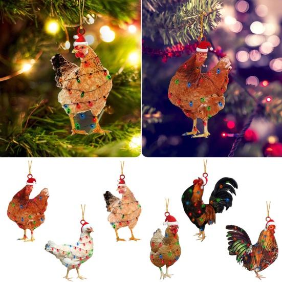 6 шт./компл. Рождественская шапка, украшение в виде цыпленка, акриловая шапка Санты, петух, елка, подвесное украшение для праздничной вечеринки, автомобиль