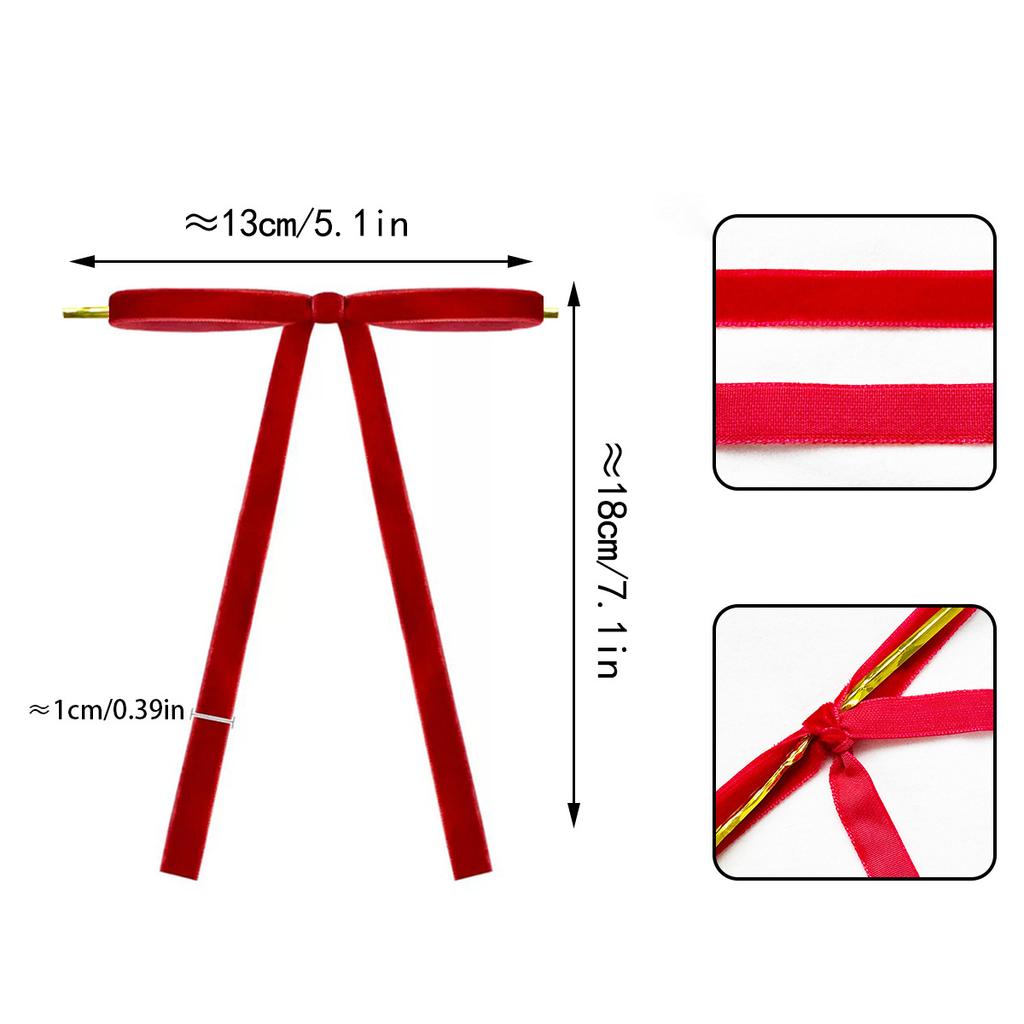 24pcs Velvet Christmas Tree Bows Decoration Red Christmas Ribbon Bows DIY Handmade Xmas Gift Accessories Ornaments