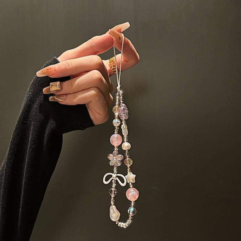 Luxury Clear Bead Phone Strap Y2K Bowknot Wrist Short Rope Phone Bag Accessories