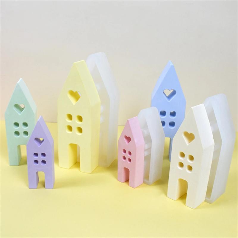 Heart House Concrete Silicone Molds Christmas Home Gypsum Mold Casting Light Heart Houses Candle Resin Mould Pottery Making