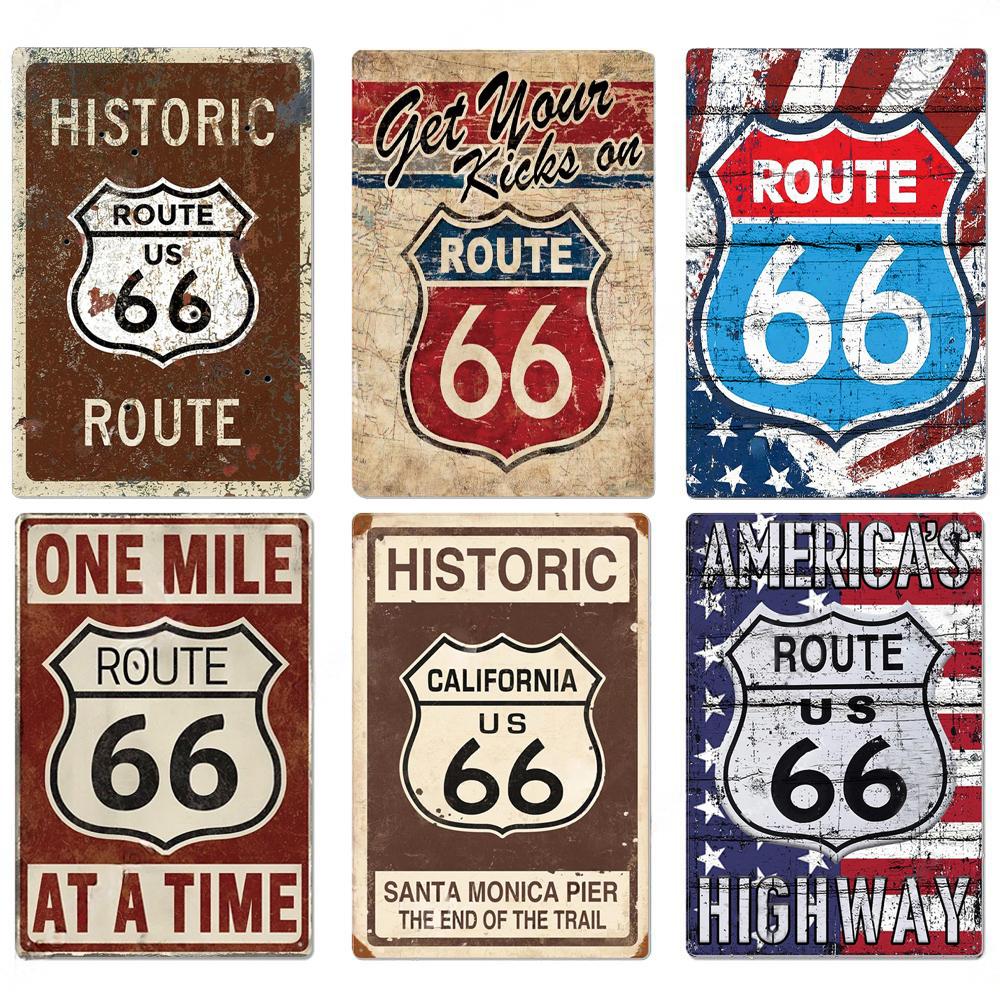 Винтажные металлические жестяные таблички, постеры Route 66, декоративная металлическая табличка, винтажный ретро-декор для гаража, стены бара или клуба.