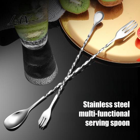 Stainless Steel Swizzle Stick Bar Spoon, Dual Head Cocktail Stirrer with Shaker Accessory Threaded Stem, Professional Long Handle Mixing Spoon