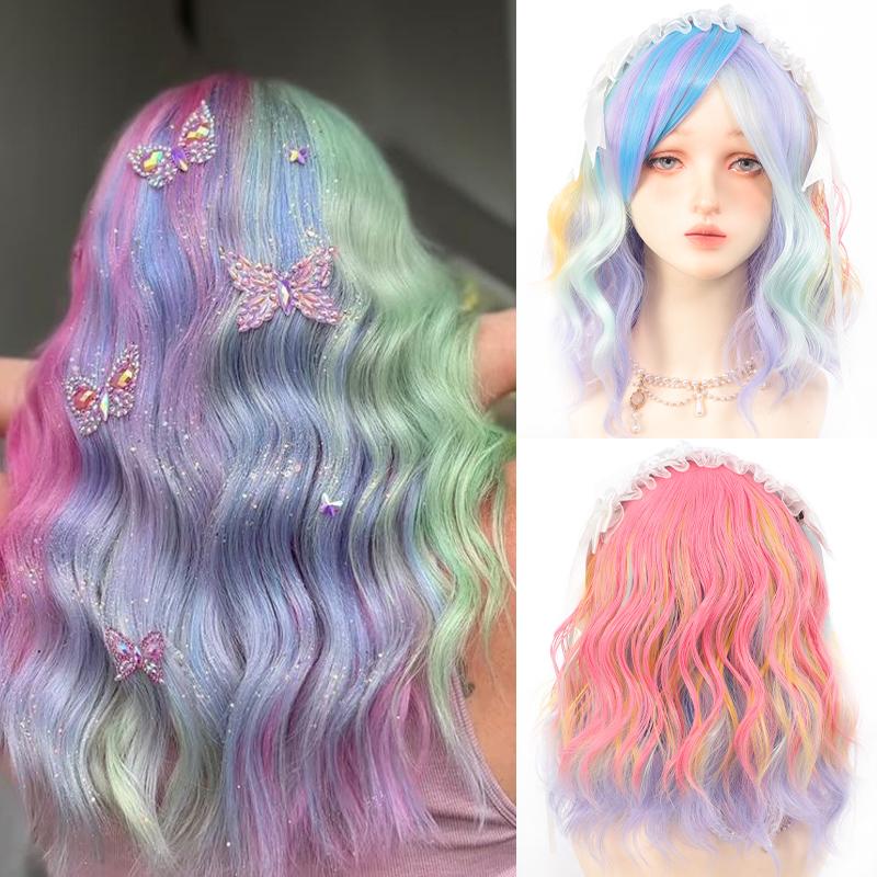 Парик из термостойкого синтетического материала Rainbow с лапшой быстрого приготовления Bob, подходит для косплея, Хэллоуина и карнавала