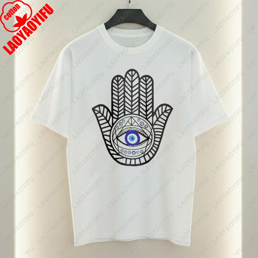 Hamsa Hand Evil Eye Women TShirt Boho Protection Graphic Tops Luck Casual Style Cotton Tee Vintage Classics Clothes for Women