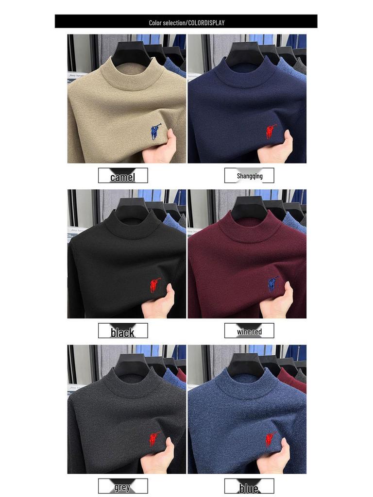 Men's Thickened Wool Sweater 450g - Autumn/Winter 2025 Fashion Embroidered Base Layer