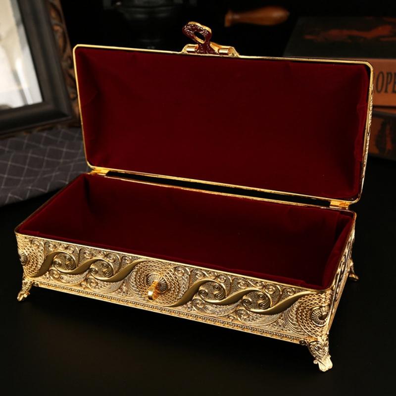 Коробка для хранения украшений большого размера, Органайзер, Европейский стиль, Прямоугольная, Эмалированная, Золотой сплав, Банка для хранения колец, Настольный дисплей