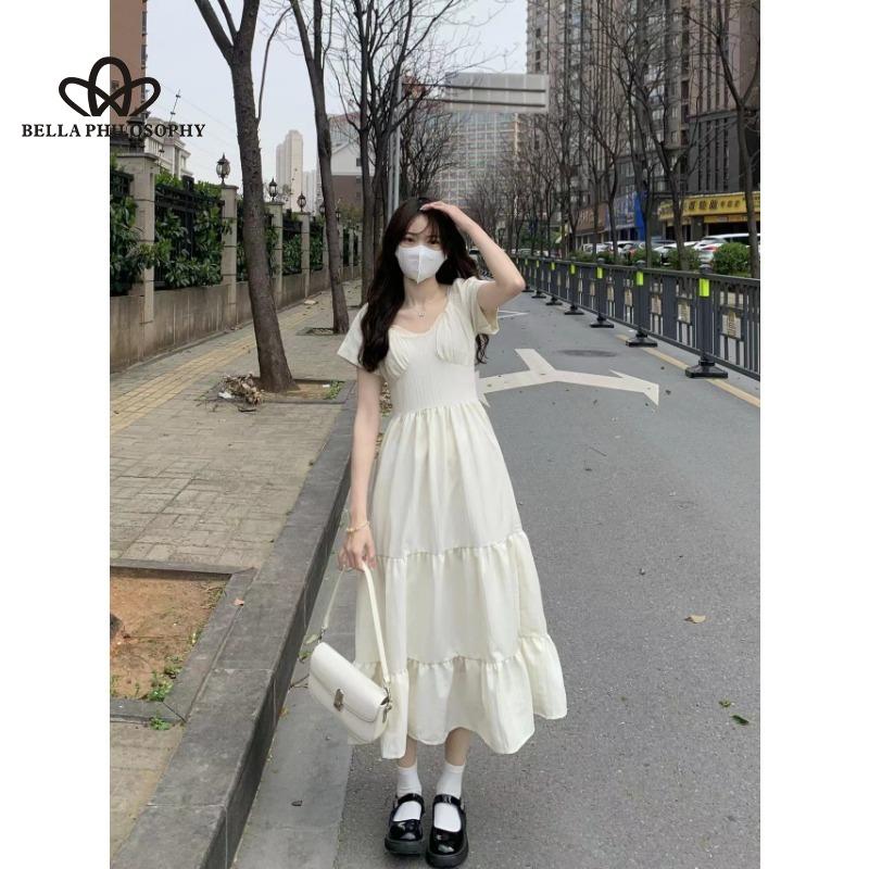 Летнее платье высокого качества в стиле ретро во французском стиле, нежное темпераментное платье, однотонное, простое, тонкое, с узкой талией, с узкой талией