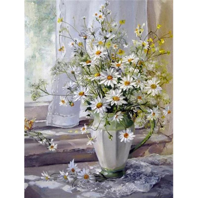 5D Алмазная картина Сиреневая вышивка Подсолнух Мозаика Дейзи Вышивка крестом Окно Домашнее искусство Настенный декор
