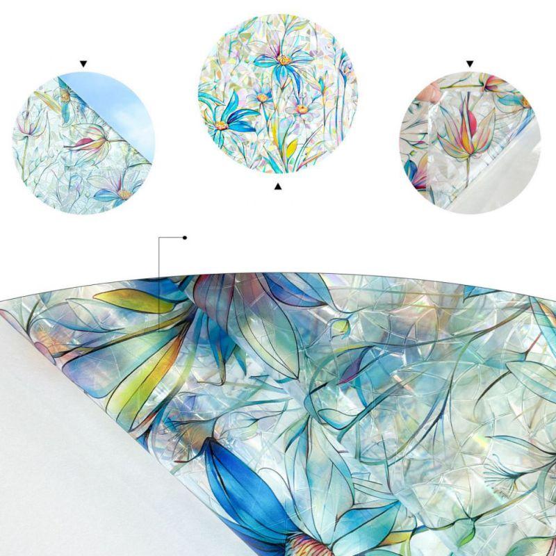 Оклейки на окна Яркий цветочный и листовой узор Декорации для окон