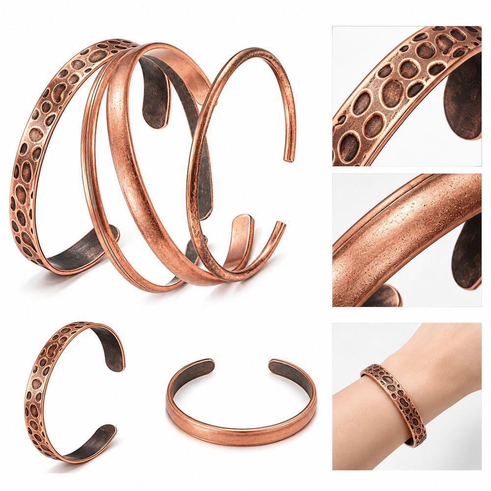 4PCs Pure Copper Cuff Bracelet Adjustable Bangle Jewelry Stylish Copper Bracelet for Men and Women