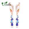 MINTHA Clip Earrings Trendy Rose Gold Color Fashion Jewelry Blue Cubic Zirconia Geometry Long Earrings For Women Bridal Earrings