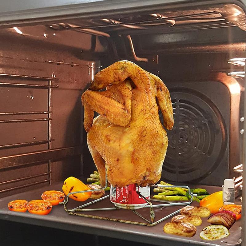 Stainless Steel Beer Can Chicken Holder with Handle for Outdoor BBQ Grill  Vertical Chicken Roasting  Smoker and Oven