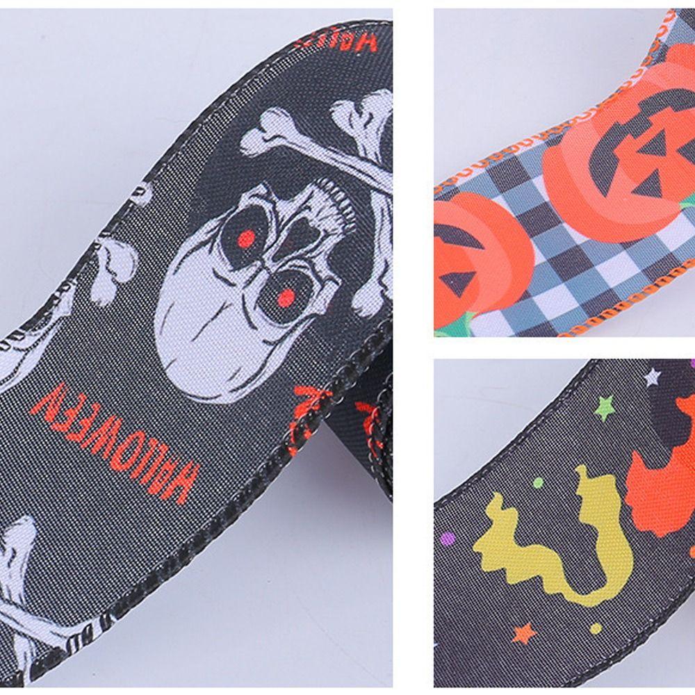 Страшный Хэллоуин Разноцветные ленты Тыква Череп Летучая мышь Паутина Клетчатые тыквенные ленты Ткань Изысканные