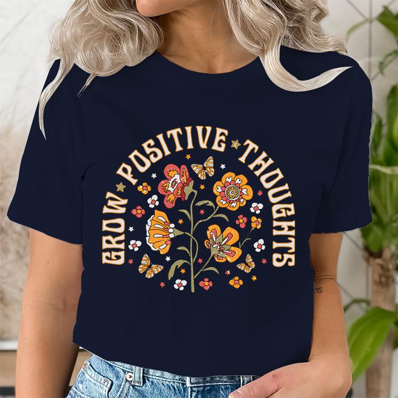 Женская футболка, винтажная рубашка с принтом Wildflower Grow Positive Thoughts, винтажный повседневный топ с диким цветком, футболки для влюбленных с цветочным принтом